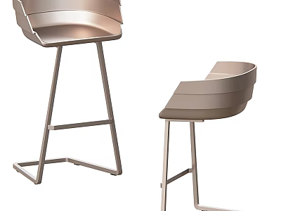Modern Bar Stools With Metallic Frame And Curved Backrest Design 3d model