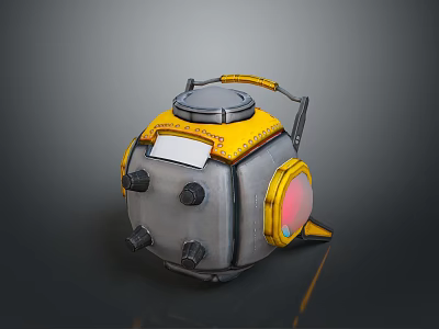 Yellow And Gray Industrial Device With Top Handle Round Red Window And Black Knobs 3d model