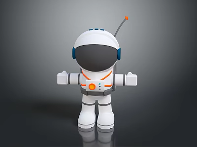 White Cartoon Robot Toy With Orange Antenna Blue Headphones And Reflective Surface 3d model