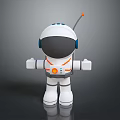 White Cartoon Robot Toy With Orange Antenna Blue Headphones And Reflective Surface