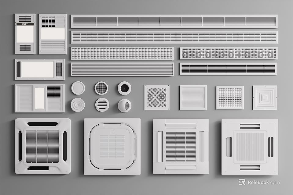 Various Types of Air Conditioner Vents With Different Grid Designs and Shapes 3d model 
