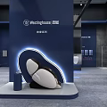 Westinghouse Exhibition Booth With Blue Exterior Brand Logo Entrance Display And Product Screen