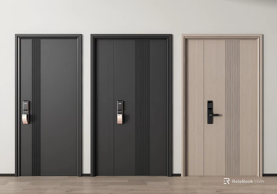 Modern Style Security Doors With Smart Locks And Diverse Designs 3d model