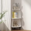 White Entryway Side Cabinet Multilayer Shelf with Photo Frame Books Teddy Bear and Green Plant