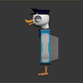 Cartoon Bird Wearing Police Cap And Tie Holding Blue Tablet With Blank Screen