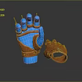Detailed Character Creature Gloves Design Featuring Blue And Orange Gear