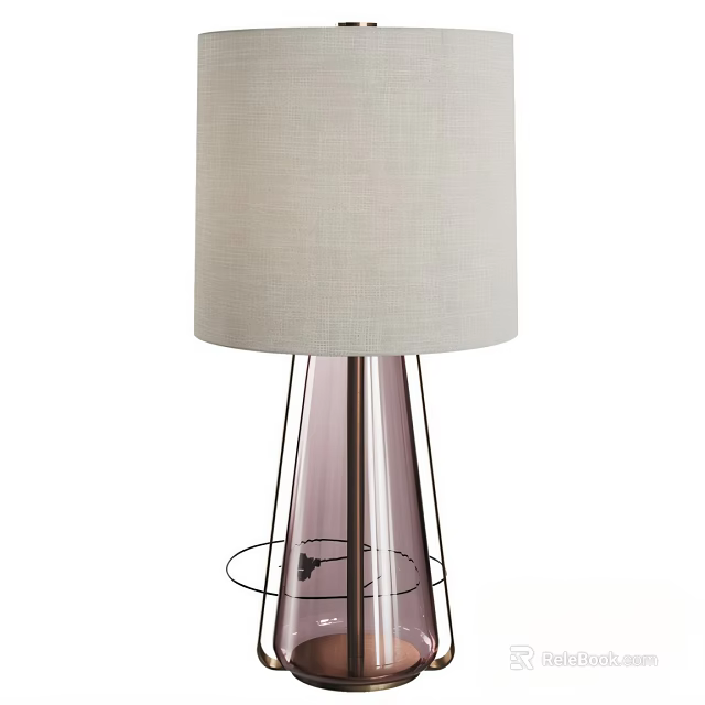 Modern Table Lamp with Beige Linen Shade and Conical Metal Base Minimalist Design 3d model 