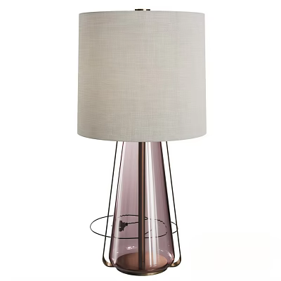 Modern Table Lamp with Beige Linen Shade and Conical Metal Base Minimalist Design 3d model