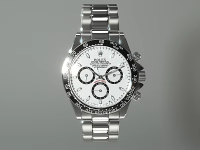 Rolex Chronograph Watch With White Dial Black Bezel And Stainless Steel Bracelet 3d model