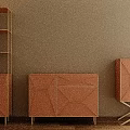 Stylish Pastel Pink Decorative Cabinets With Geometric Panel And Golden Metal Legs