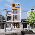 Modern Detached Villa Exterior With Vertical Slats Planter Balcony And Entrance Steps