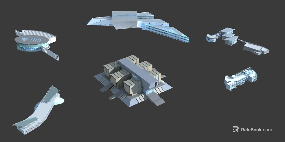 3D Architectural Models Featuring Modern Building Designs Platform Structures And Geometric Shapes 3d model 