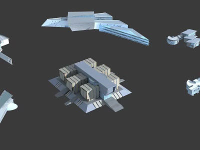 3D Architectural Models Featuring Modern Building Designs Platform Structures And Geometric Shapes 3d model