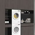 Sleek Modern Balcony Cabinet With Built In Stacked Washing Machines And Open Shelves