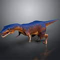 Detailed Blue And Brown Predatory Dinosaur 3D Model With Open Mouth Standing Pose