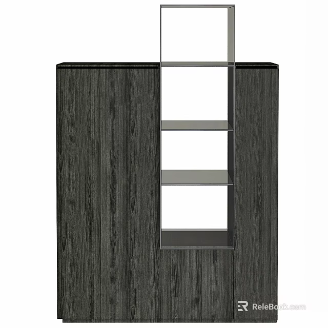 Dark Wood Grain Storage Cabinet With Open Shelves And Modern Design 3d model 