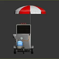 Mobile Street Food Cart With Red White Umbrella Grill And Blue Gas Cylinder
