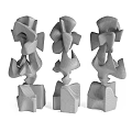 Abstract Stacked Sculptures With Textured Forms Gray Blue Brown Geometric Carvings