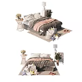 Cozy Double Bed Interior Design With Soft Bedding Bedside Lamp And Green Plants