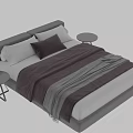 Modern Double Bed With Purple Bedding White Pillows Gray Blanket And Side Table 3d model
