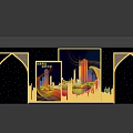 Popular Photo Check In Spot With Golden Frame City Skyline And Starry Background