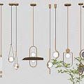 Stylish Copper Pendant Lights With Various Designs Hanging On White Wall With Green Plants