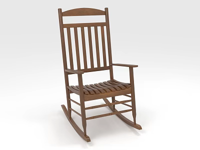 Wooden Rocking Chair With Slatted Backrest Armrests And Curved Rocking Base 3d model