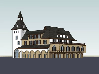Classical European Style Commercial Complex With Tower Multiple Windows And Arched Balconies 3d model