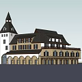 Classical European Style Commercial Complex With Tower Multiple Windows And Arched Balconies
