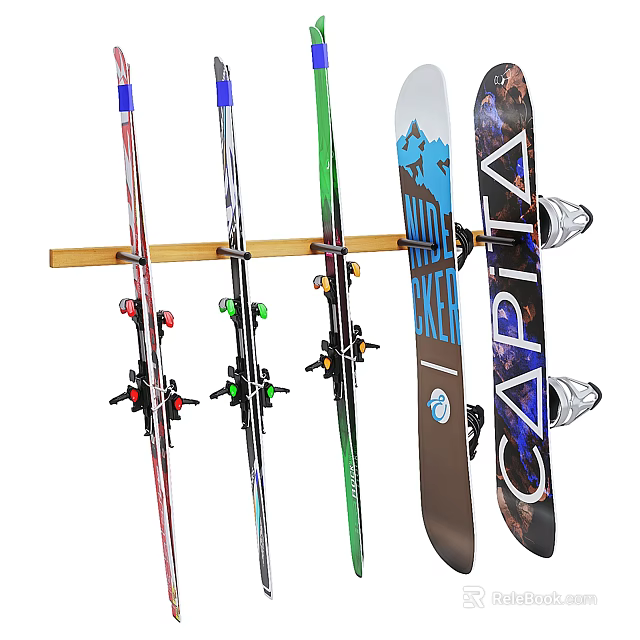 Wall Mounted Ski And Snowboard Rack For Organized Winter Sports Equipment Storage 3d model 