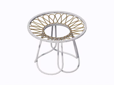 Round Woven Coffee Table With White And Gold Metal Frame Design 3d model