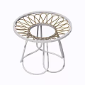 Round Woven Coffee Table With White And Gold Metal Frame Design