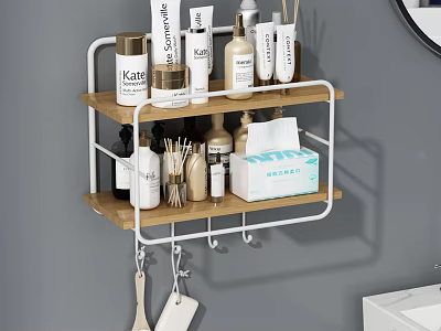 Modern Bathroom Shelf With Two Tier Design And Hooks Organizing Toiletries Skincare Products And Tissue 3d model