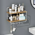 Modern Bathroom Shelf With Two Tier Design And Hooks Organizing Toiletries Skincare Products And Tissue