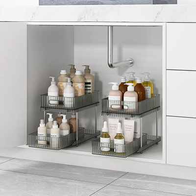 Metal Bathroom Countertop Organizer Rack With Multitier Shelves For Toiletries Storage Space 3d model