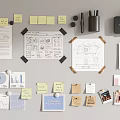Creative Design Workspace With Hand Drawn Sketches Charts Sticky Notes Photos And Stationery