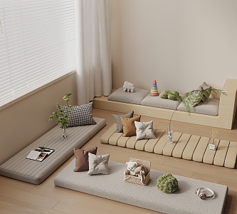 Cream Wind Bay Window Cushion Pillow 3d model