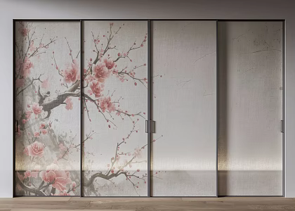 Rimadesio new Chinese style silk glass door silk glass sliding door glass partition door 3d model