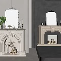 Ornate White Fireplace Interior Design With Decorative Mirrors Candles Green Plant and Wood Logs
