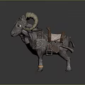 3D Model of a Ram with Large Horns and Decorative Saddle Gear