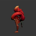Fantasy Game Movie Character With Red Feather Decoration Red Yellow Hair And Green White Prop