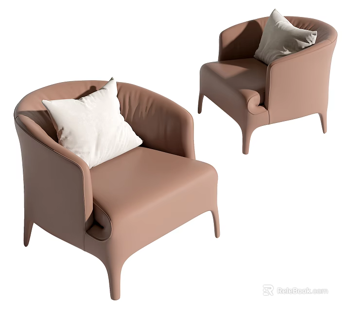 Light Brown Leather Single Sofa With White Cushion Modern Design 3d model 