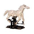 Silver Mechanical Horse Model With Detailed Metal Structure And Black Base