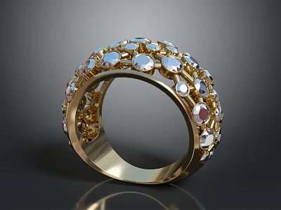 Luxury Fashion Gold Ring With Embedded Shiny Gemstones And Elegant Design 3d model