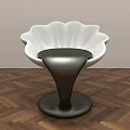 Modern Petal Shaped White Chair With Black Curved Base And Wooden Floor