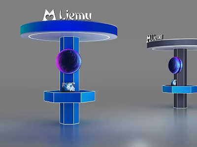 Liemu Brand Display Shelves with Blue and Gray Design Purple Sphere and Bottom Platform 3d model