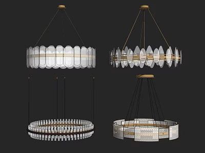 Stylish Modern Chandeliers With Circular Glass Panels And Metal Hanging Frames 3d model
