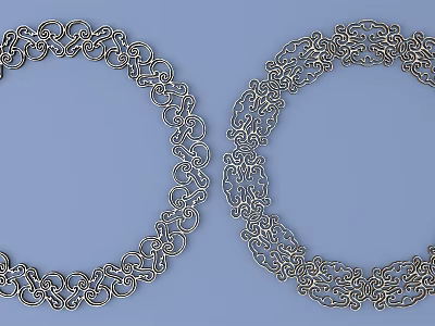 Silver Carved Circular Ornaments With Intricate Pattern Design On Blue Background 3d model