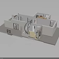 Dog Exploring White 3D House Model With Stairs And Open Rooms
