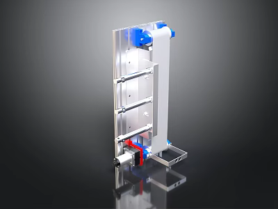 Industrial Metal Equipment Featuring Multi Layer Structure Blue Red Components And Rolling Wheels 3d model